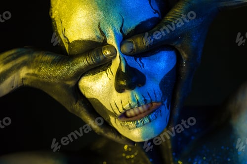 Preview: Beautiful creepy girl with skeleton makeup