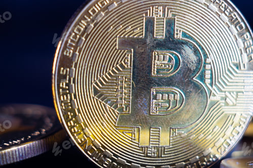 Preview: Closeup shot of silver bitcoin