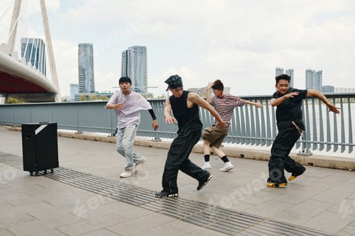 Preview: Dancing Group Performing Hip-Hop Routine Outdoors