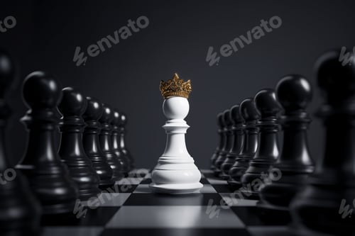 Preview: White chess pieces wearing a golden crown