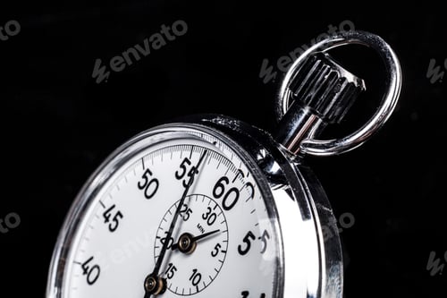 Preview: Shiny Silver Stopwatch with Black Background Close Up
