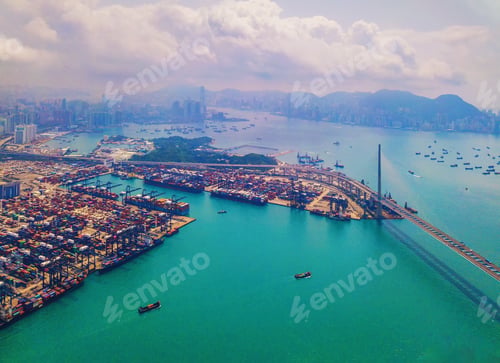 Preview: container cargo ship in the export and import business and logistics. Shipping to the harbor
