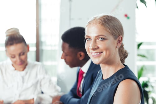 Preview: Business meeting with diverse professionals discussing strategies in a modern office