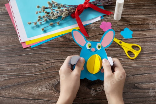 Preview: Congratulation Easter bunny toy card with easter egg. Handmade.