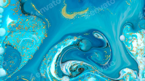Abstract Ocean Blue and Gold Liquid Marble Art