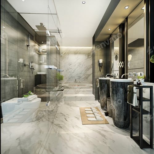 Preview: 3d rendering modern bathroom with luxury tile decor