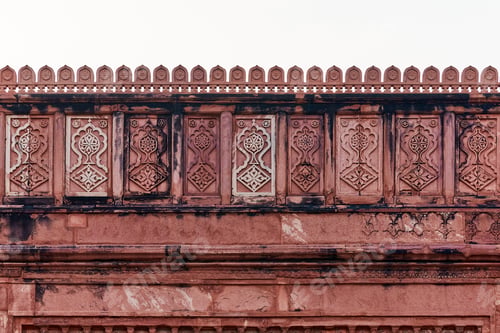 Preview: Ancient wall decoration of Agra Red Fort, beautiful decorative patterns on Red Fort