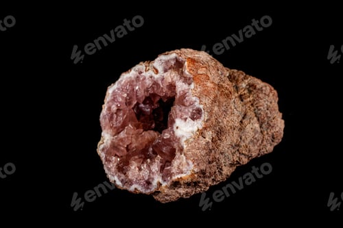 Preview: Macro mineral stone Pink Amethyst on a black background