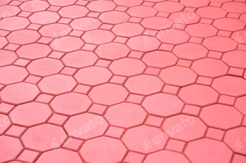 Preview: Red octagonal and square pattern of stone brick blocks pavement floor background in vintage style