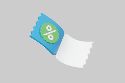 Preview: Blue ticket with green percentage badge