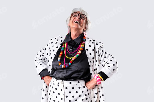Preview: Beautiful senior woman with gray hair portrait in studio