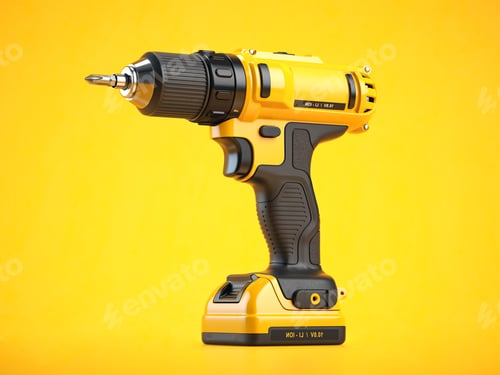 Preview: Yellow and Black Cordless Drill on Yellow Background