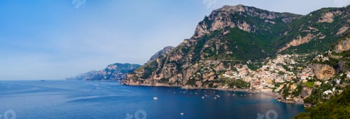 Preview: Cliff side buildings and boats in the sea, Positano, Amalfi Coast, Italy