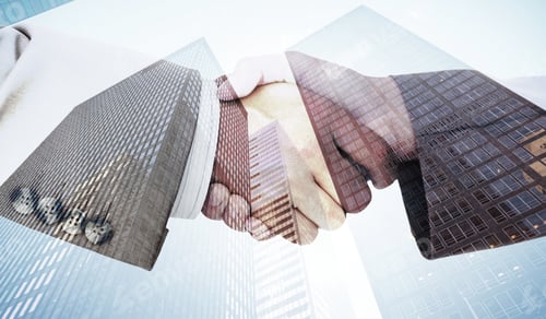 Preview: Side View Of Business Peoples Hands Shaking Against Skyscraper