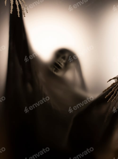 Preview: Shadow blur of horror skeleton. Halloween background.
