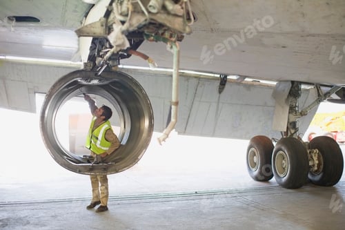 Preview: Aircraft worker checking airplane