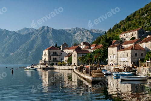 Preview: perast traditional balkan village mountain landscape near kotor in montenegro