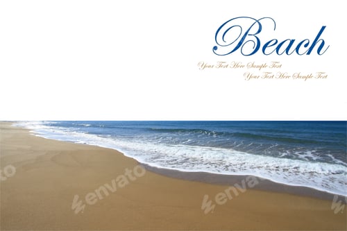 Preview: Golden sandy beach and Mediterranean sea isolated on white