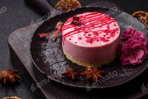 Preview: Sweet round tart cheesecake with raspberries or strawberries