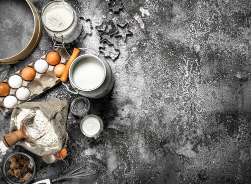 Preview: Baking background. Ingredients for the preparation of dough.