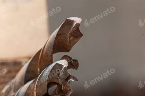 Preview: Closeup shot of old rusty drill bits