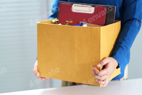Preview: Quit Job Business man sending resignation letter and packing Stuff Resign Depress