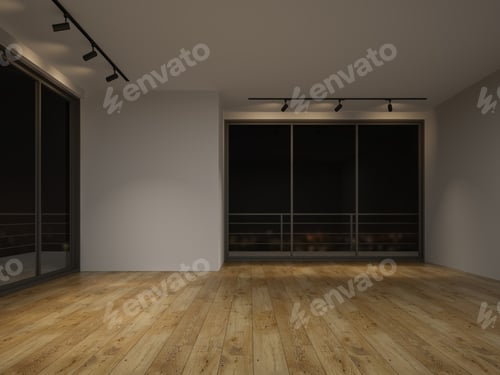 Preview: Interior empty room night view 3 D rendering