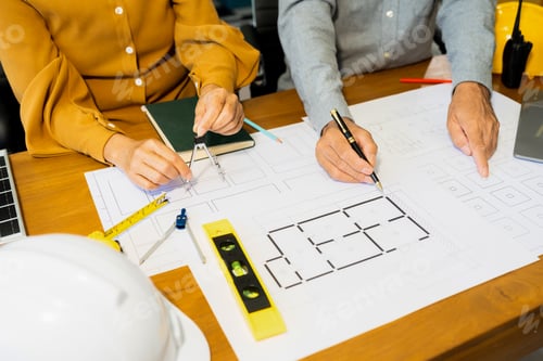 Preview: Architect construction engineer plan on hard project at work.