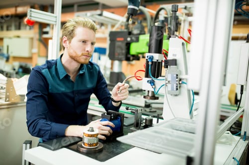 Preview: Young man in electronics workshop
