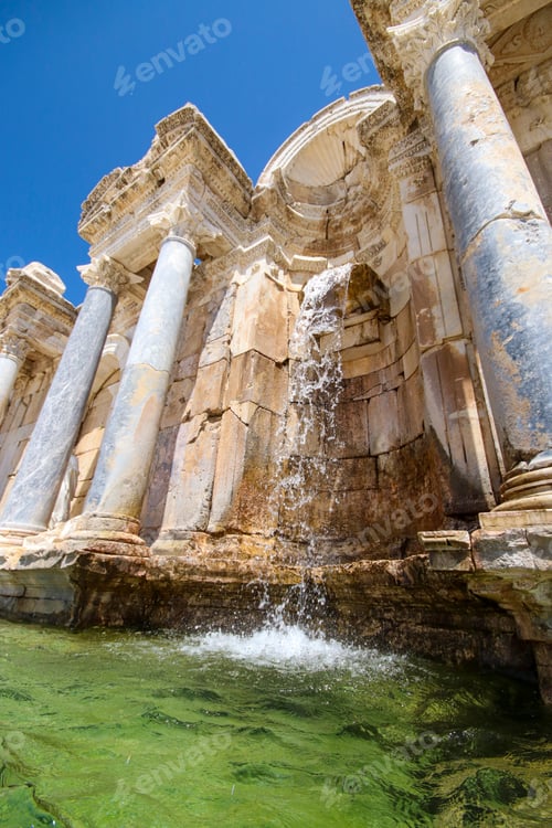 Preview: Burdur - Turkey, June 27, 2023, Antoninus Fountain of Sagalassos in Burdur, Turkey.