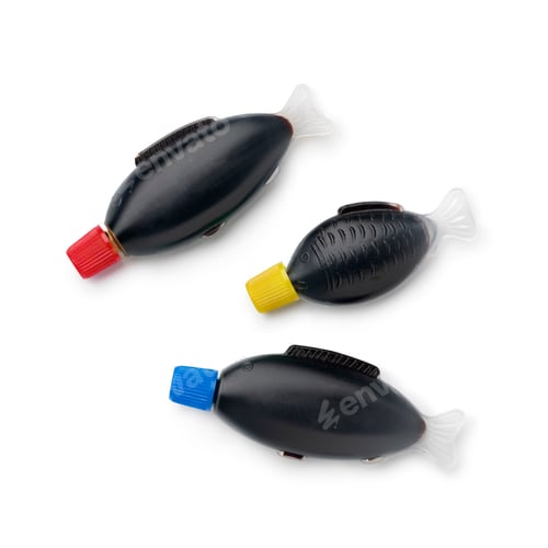 Preview: Plastic fish filled with soy sauce isolated on white background