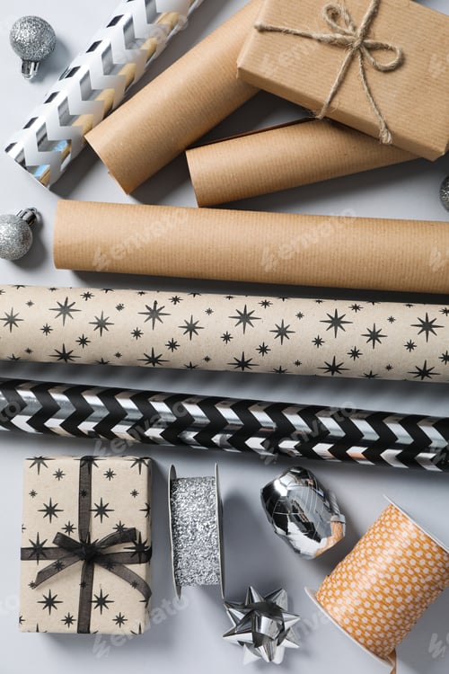 Preview: Concept of wrapping gift, composition with wrapping paper