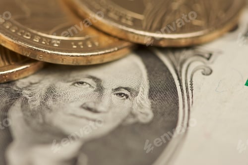 Preview: Macro Detail of One Dollar Bill and Coins