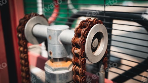 Preview: Close-up old industrial gear wheels., industry parts concept. Detail of a chain