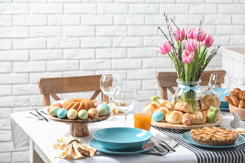 Preview: Festive Easter table setting with traditional meal at home