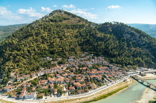 Preview: Aerial panorama of the historic city of Berat in Albania, the city of a thousand windows