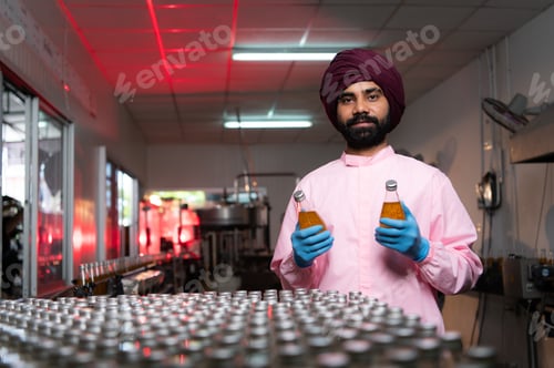 Preview: Product quality control staff at the fruit juice production line