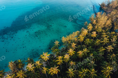 Preview: Aerial view island and coconut groves on the island in the morning
