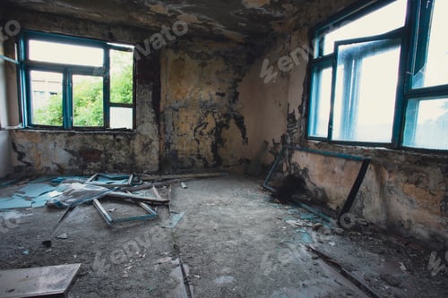 Preview: Old abandoned forgotten historical mansion, inside view.