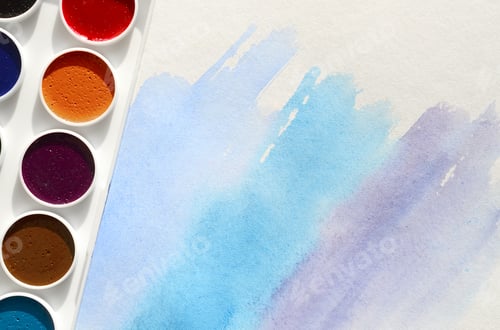 Preview: Watercolor Paints and Brush Strokes on White Paper