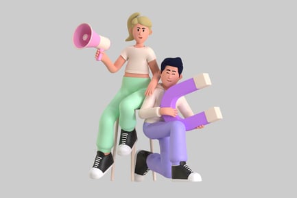 Preview: Teamwork cartoon characters with magnet