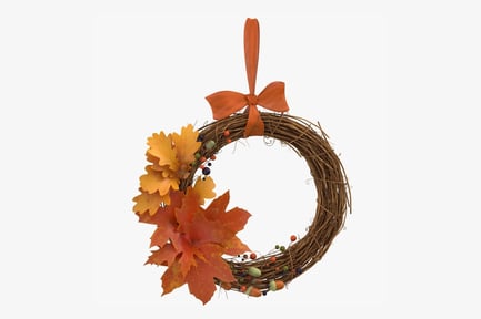 Preview: Festive Autumnal Wreath with Maple and Oak Leaves