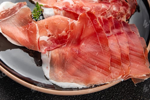 Preview: Jamon meat iberico or serrano snack aperitif fresh tasty food dish gourmet food background