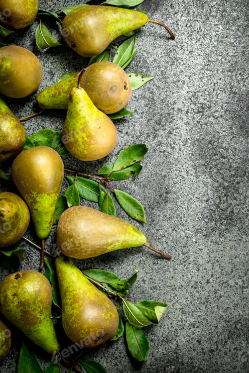 Preview: Ripe pears with leaves.
