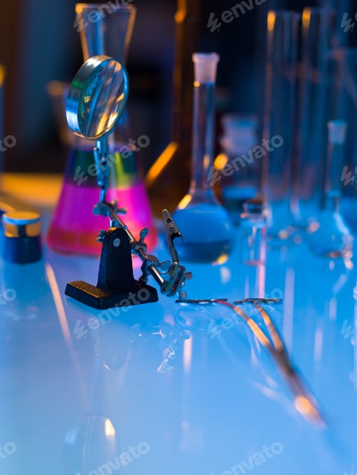 Preview: vintage magnifying glass in laboratory