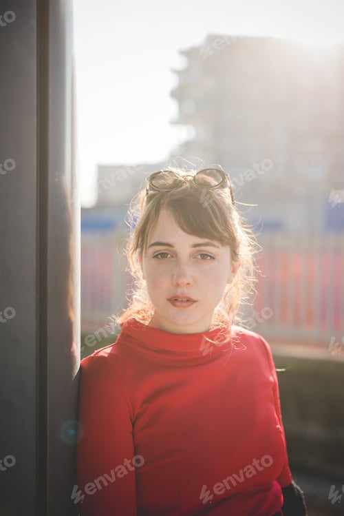 Preview: young beautiful red dressed vintage hipster woman