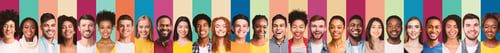Preview: Diverse People Faces Portraits Row On Colorful Backgrounds, Collage