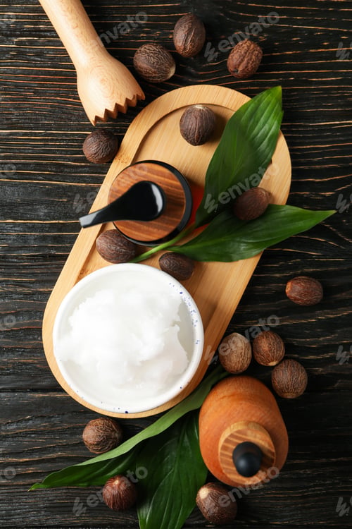 Preview: Concept of skin care cosmetics, Shea butter, top view