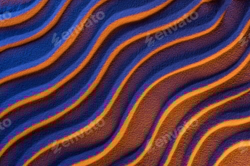 Preview: top view of textured sand with smooth waves and neon color filter