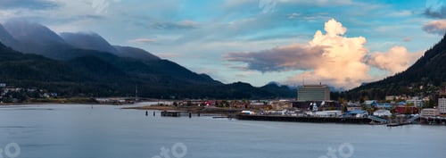 Preview: View of a small town, Juneau, with mountains in the background